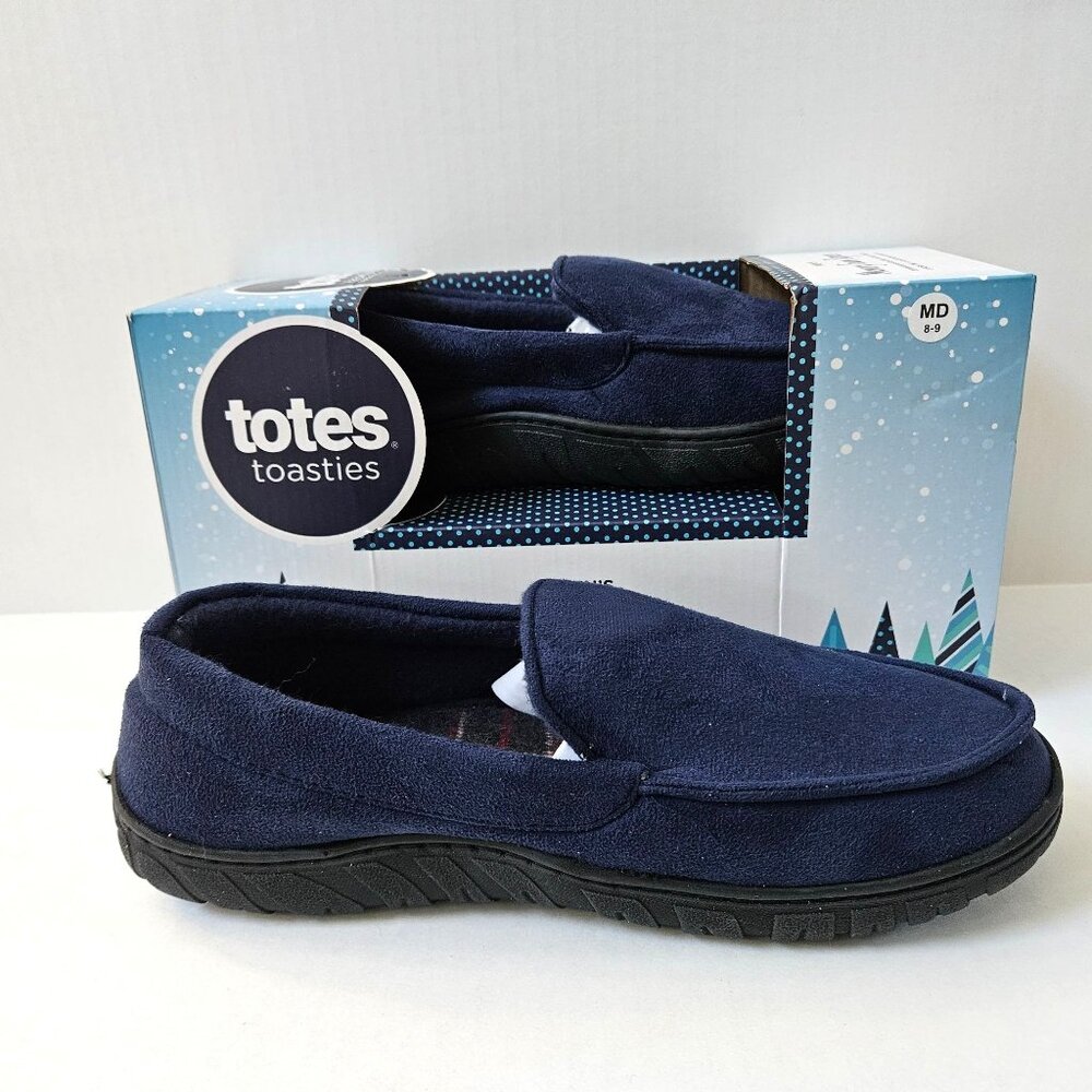 Totes Toasties Slippers Mens 8 9 Blue Temperature Sensitive Memory Foam NEW
